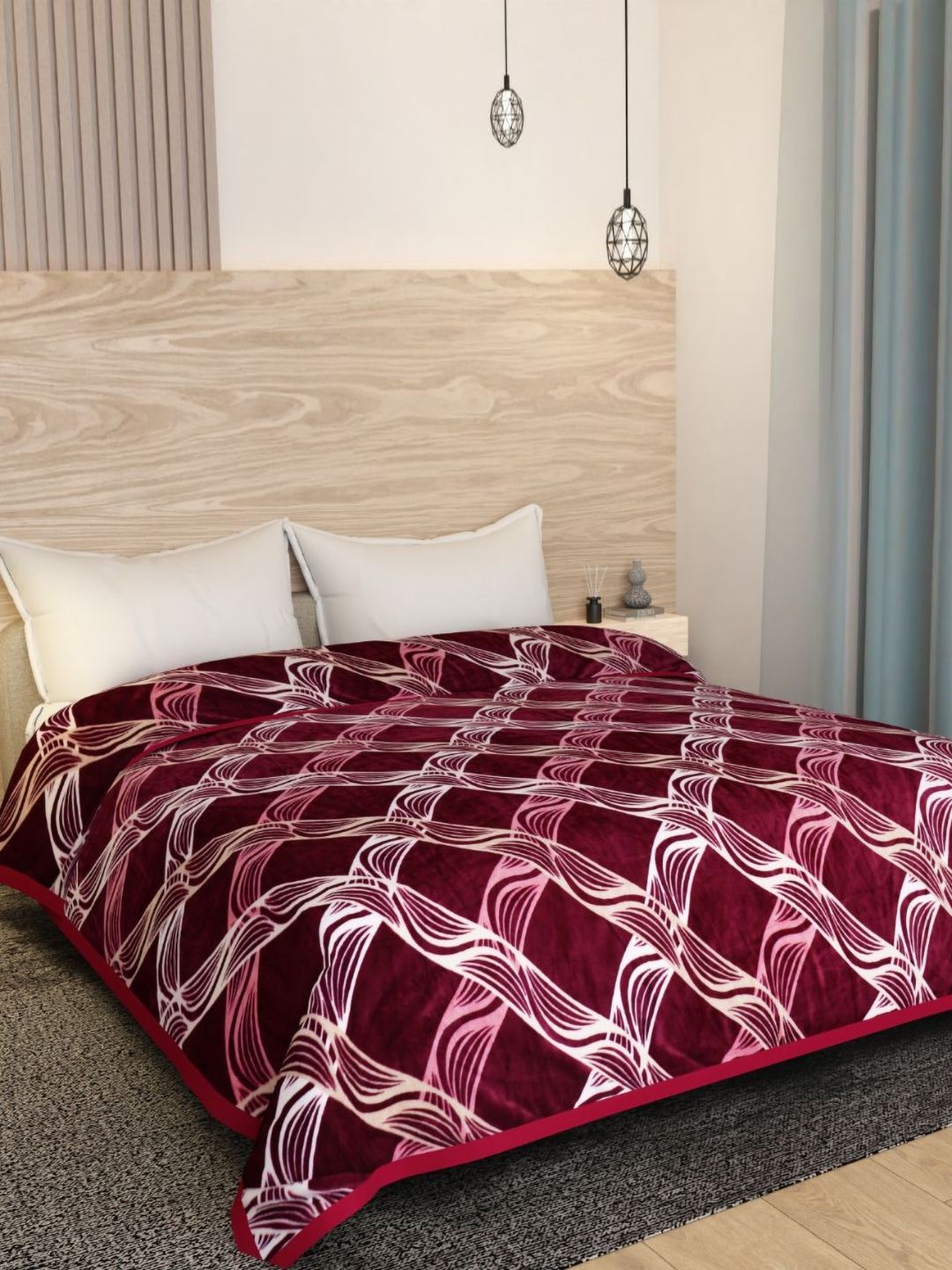 Florida Florida Maroon & White Floral Fleece AC Room 210 GSM Double Bed Blanket