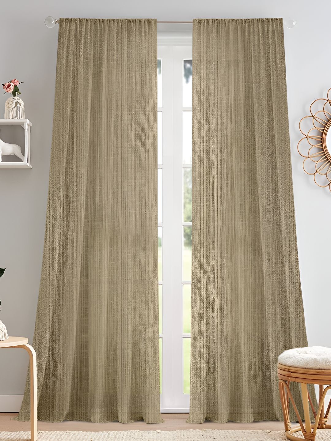 Cortina Beige 2 Pieces Sheer Door Curtain