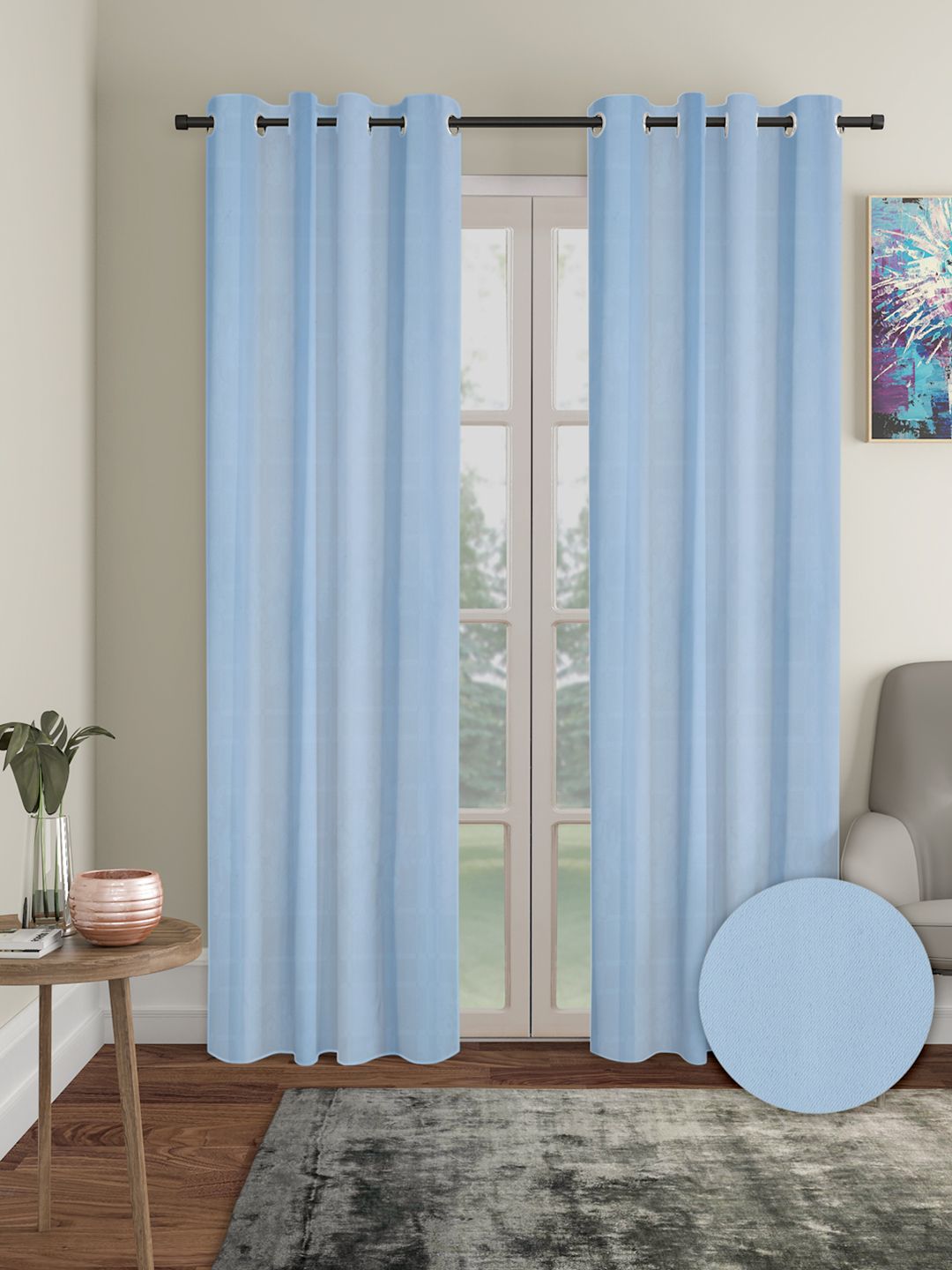 Cortina Blue 2 Pieces Black Out Long Door Curtains
