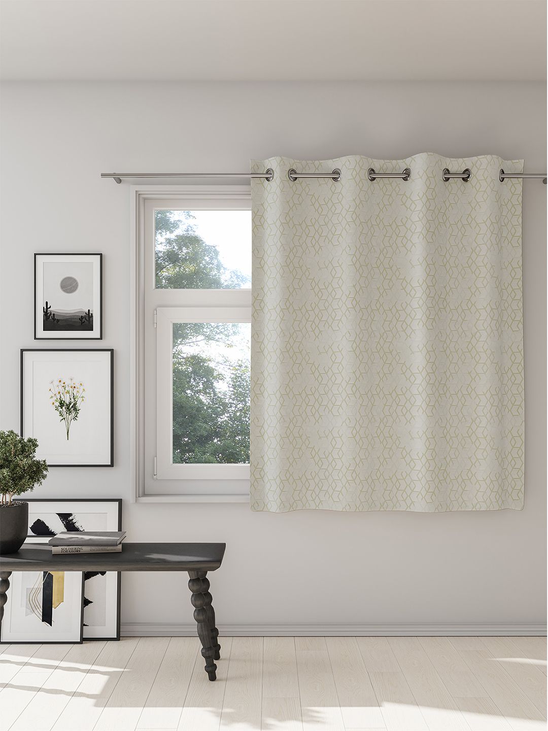 Geometric Window Curtain DDecor White & Green Geometric Room Darkening Window Curtain