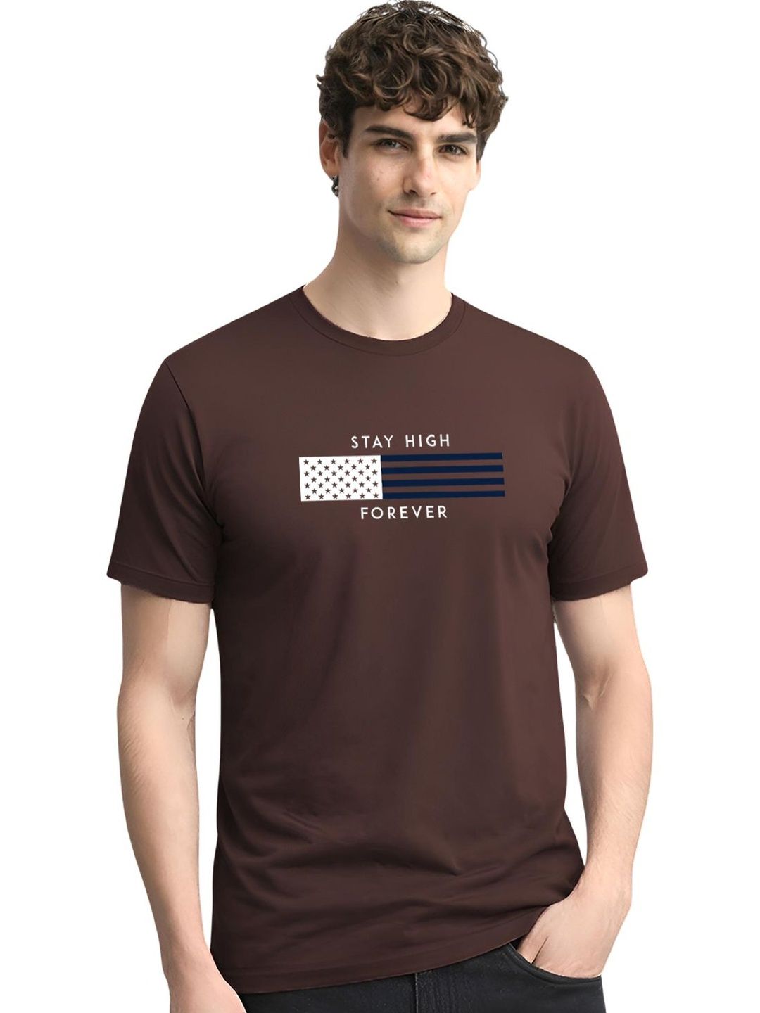 ADRO Typography Printed Round Neck Short Sleeves Regular Fit Pure Cotton T-shirt