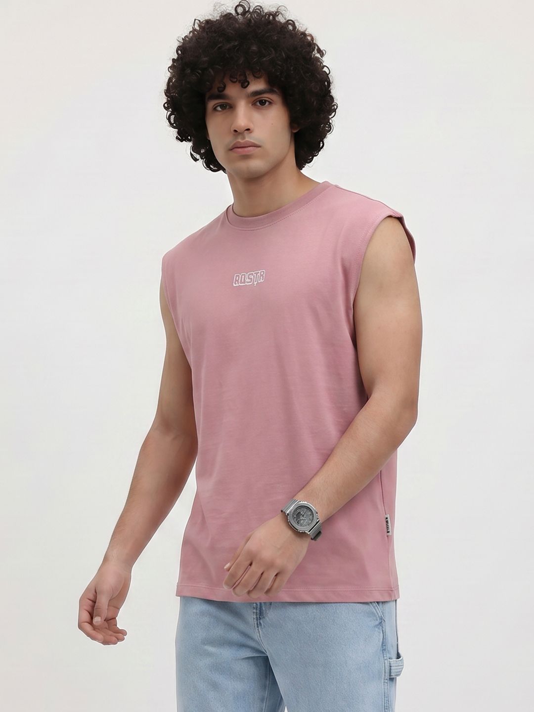 The Roadster Life Co. Sleeveless Printed Pure Cotton T-shirt