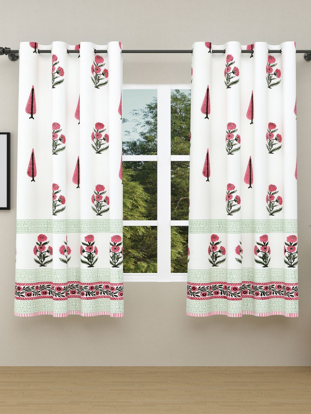 BLOCKS OF INDIA BLOCKS OF INDIA Pink & Peach-Coloured Set of 2 Ethnic Motifs Window Curtain
