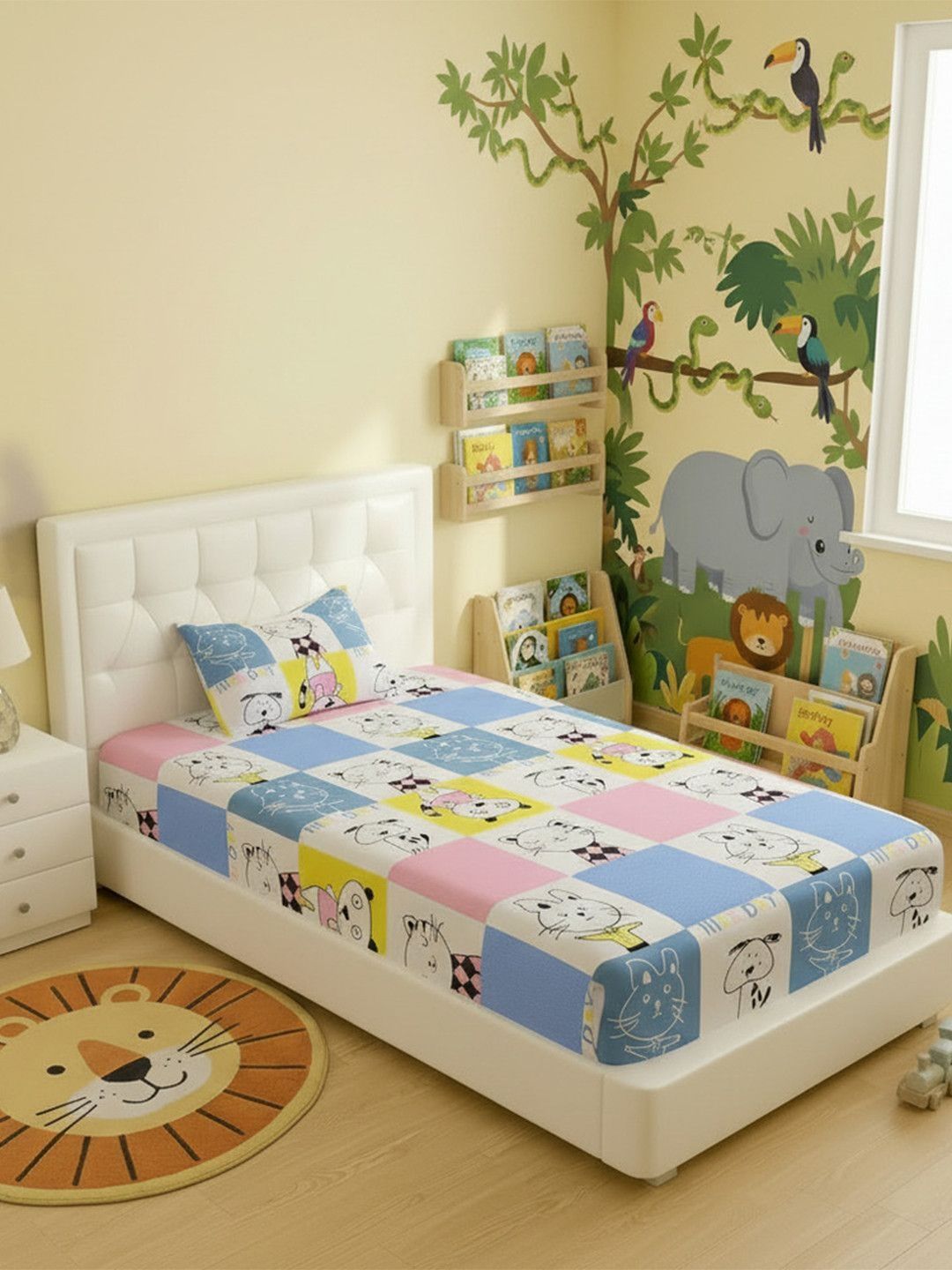 Filymore Multicoloured Cartoon Characters Single Bedsheet with 1 Pillow Covers
