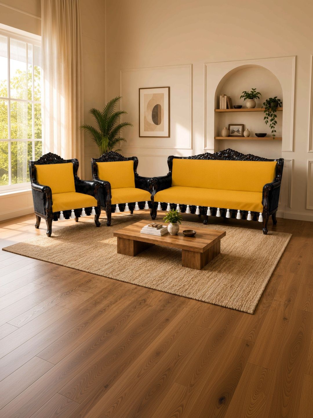 LUXEHEAVEN LUXEHEAVEN Yellow Sofa Cover Without Arms