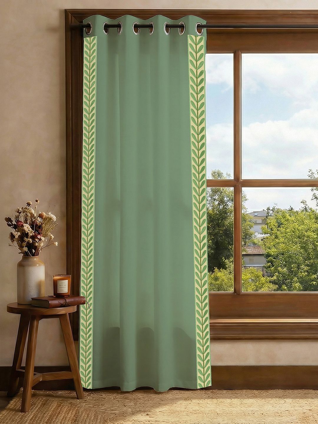 URBAN SPACE Green Floral Door Curtain