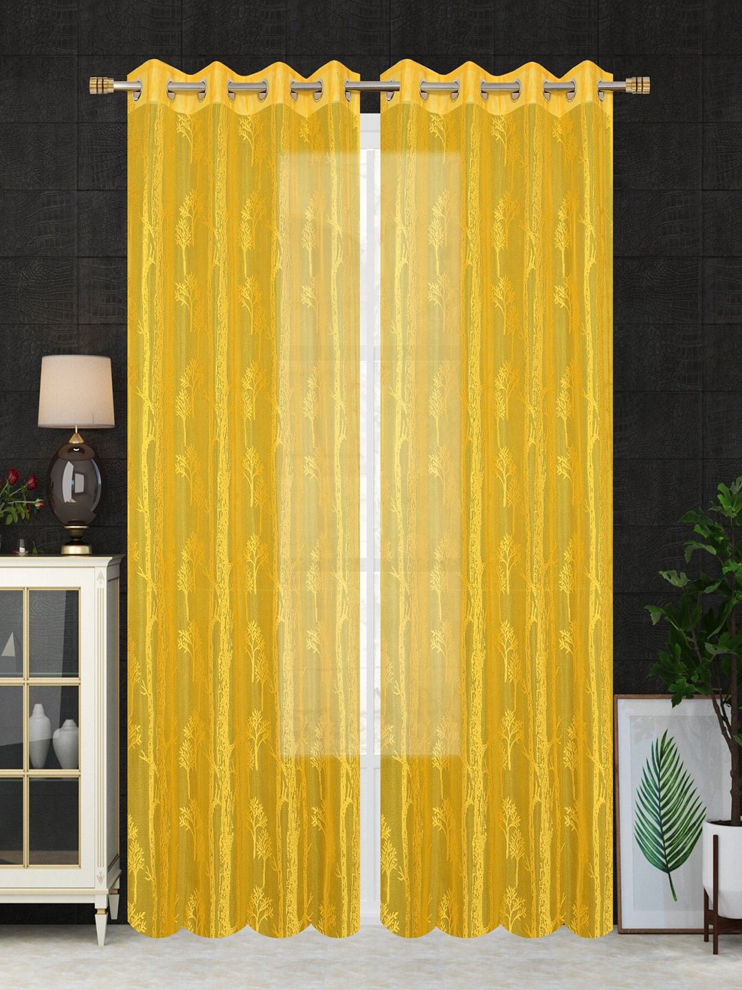 Homefab India Unisex Yellow Curtains and Sheers