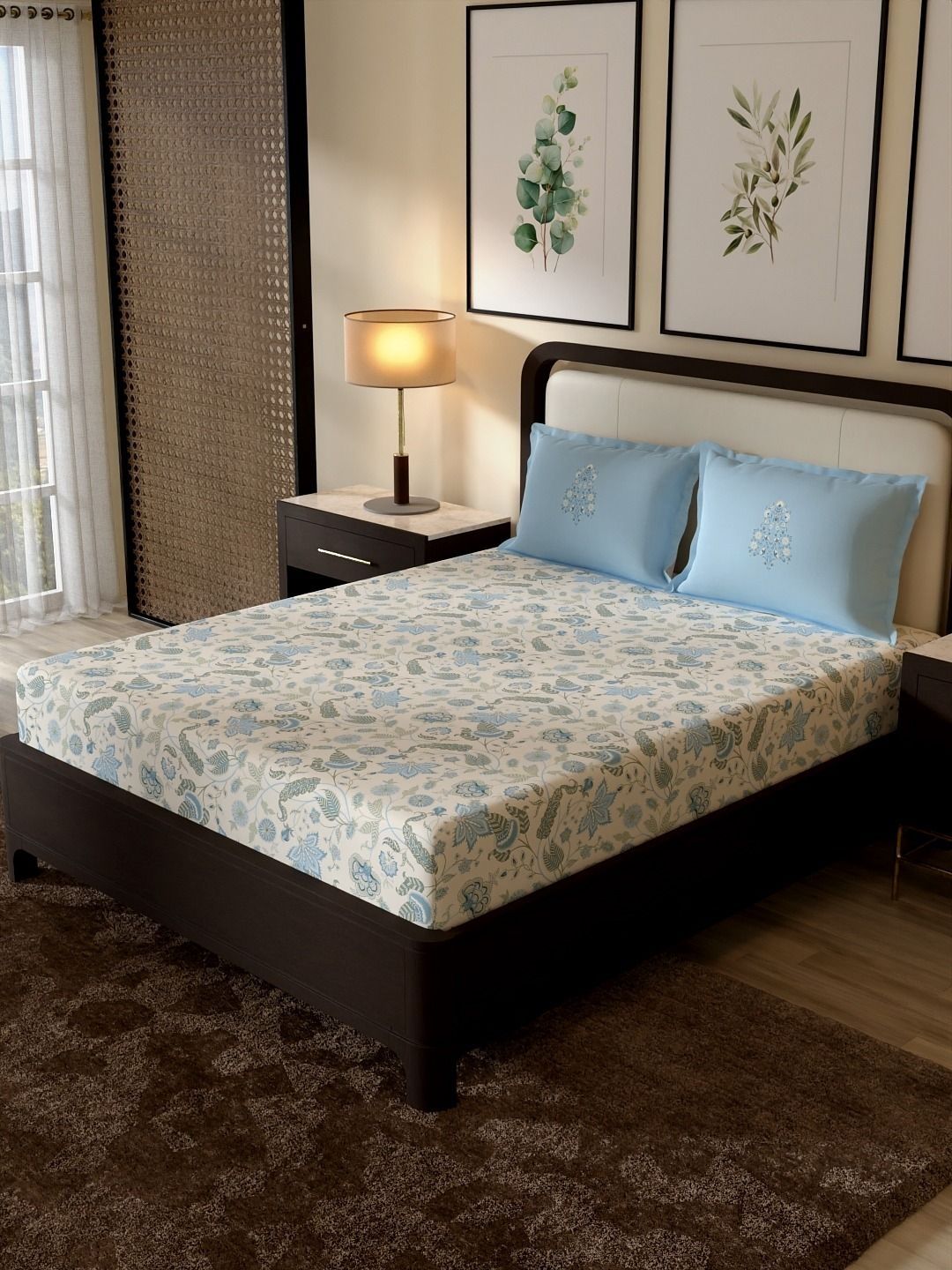 Portico New York Signature Portico New York Signature Cream-Coloured Floral 210 TC Bedsheet with 2 Pillow Covers