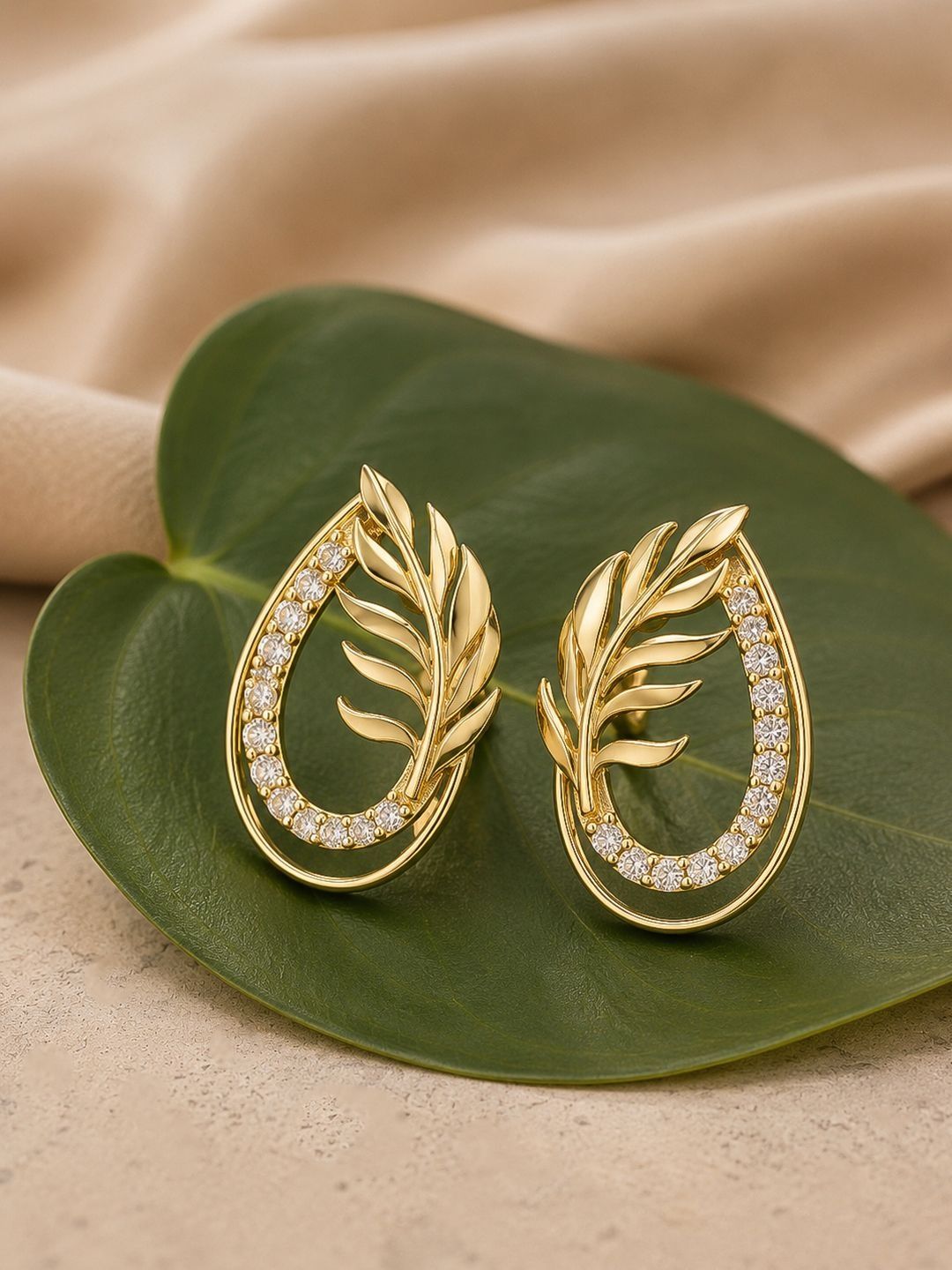 Florielle Gleam Stud Earrings Voylla Leaf Shaped Ear Cuff Earrings