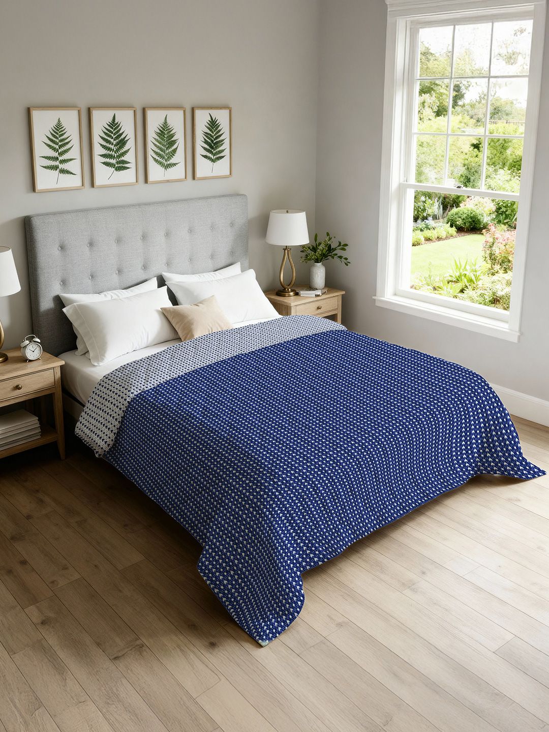 URBAN SPACE URBAN SPACE Tokyo Blue & White Geometric AC Room Single Bed Blanket