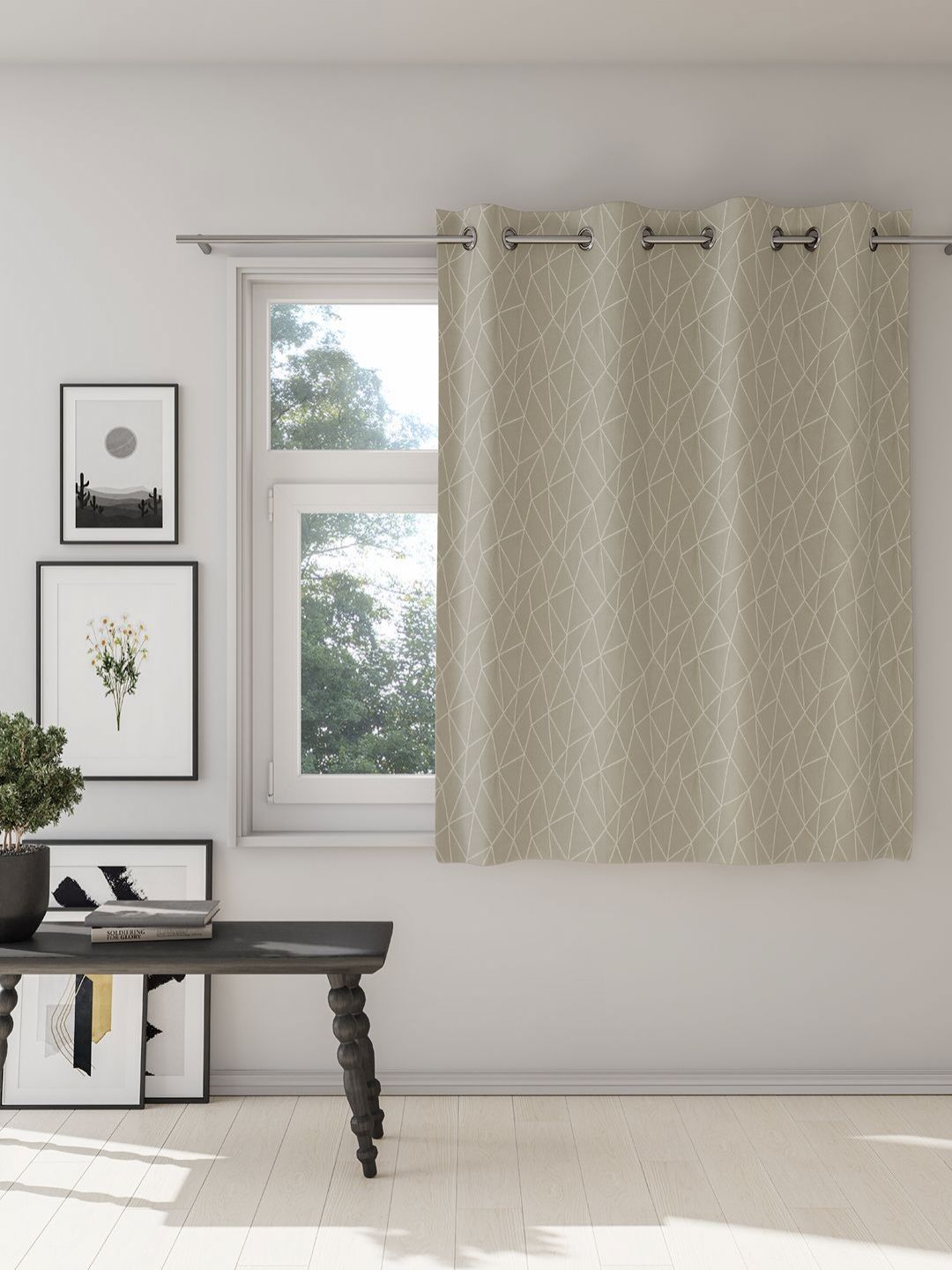 DDecor DDecor Beige & White Geometric Room Darkening Window Curtain
