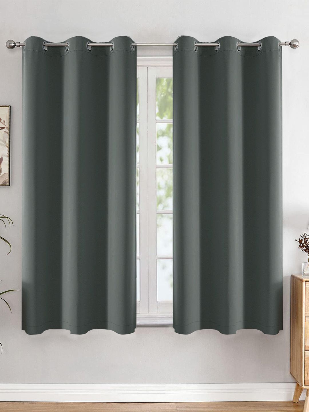 HOMEMONDE HOMEMONDE Grey 2 Pieces Black Out Window Curtains