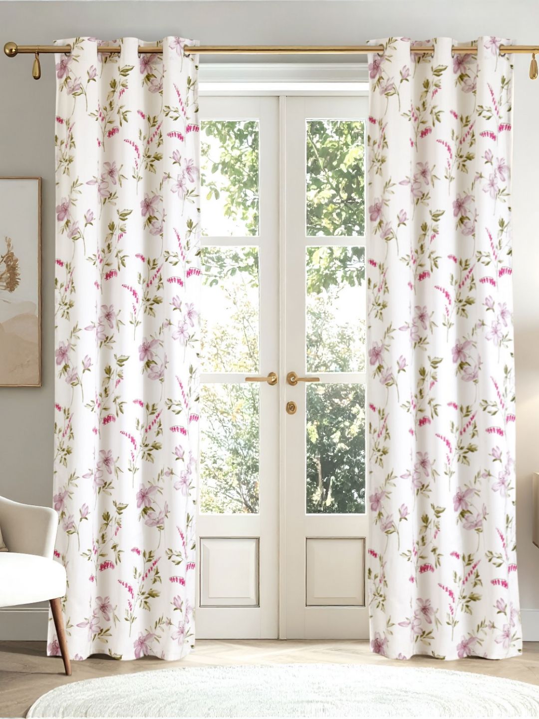 Home Centre Aura Set of 2 Floral Long Door Curtains and Sheers