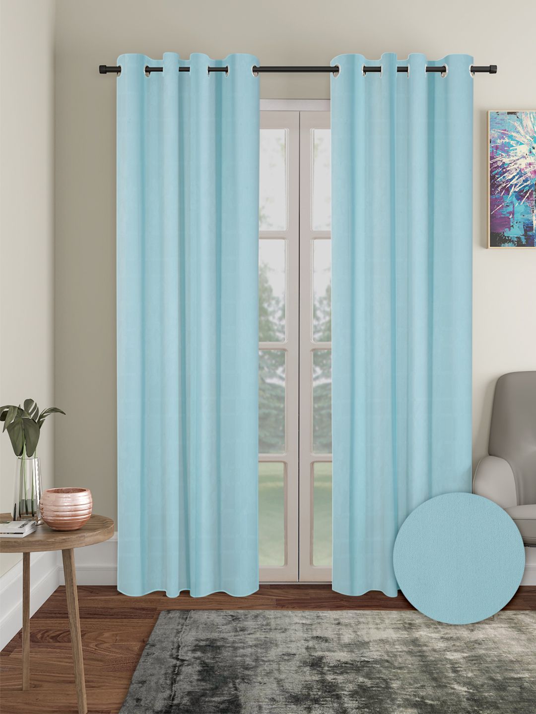 Cortina Blue 2 Pieces Black Out Long Door Curtains