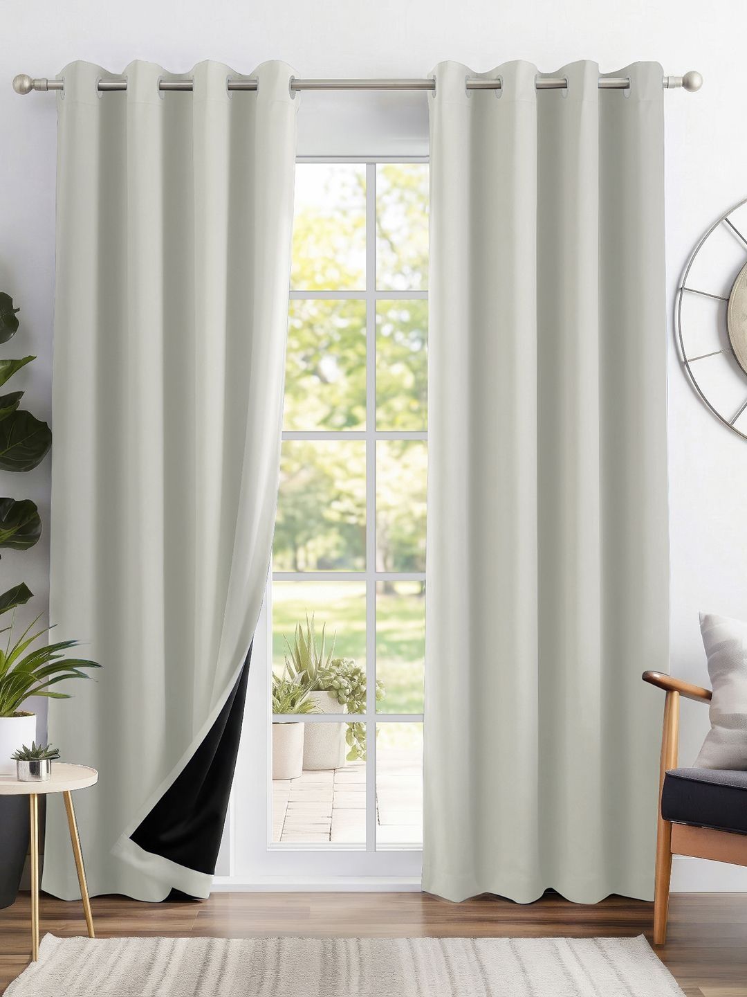 Story@home Story@home Off White Set of 2 Black Out Door Curtain