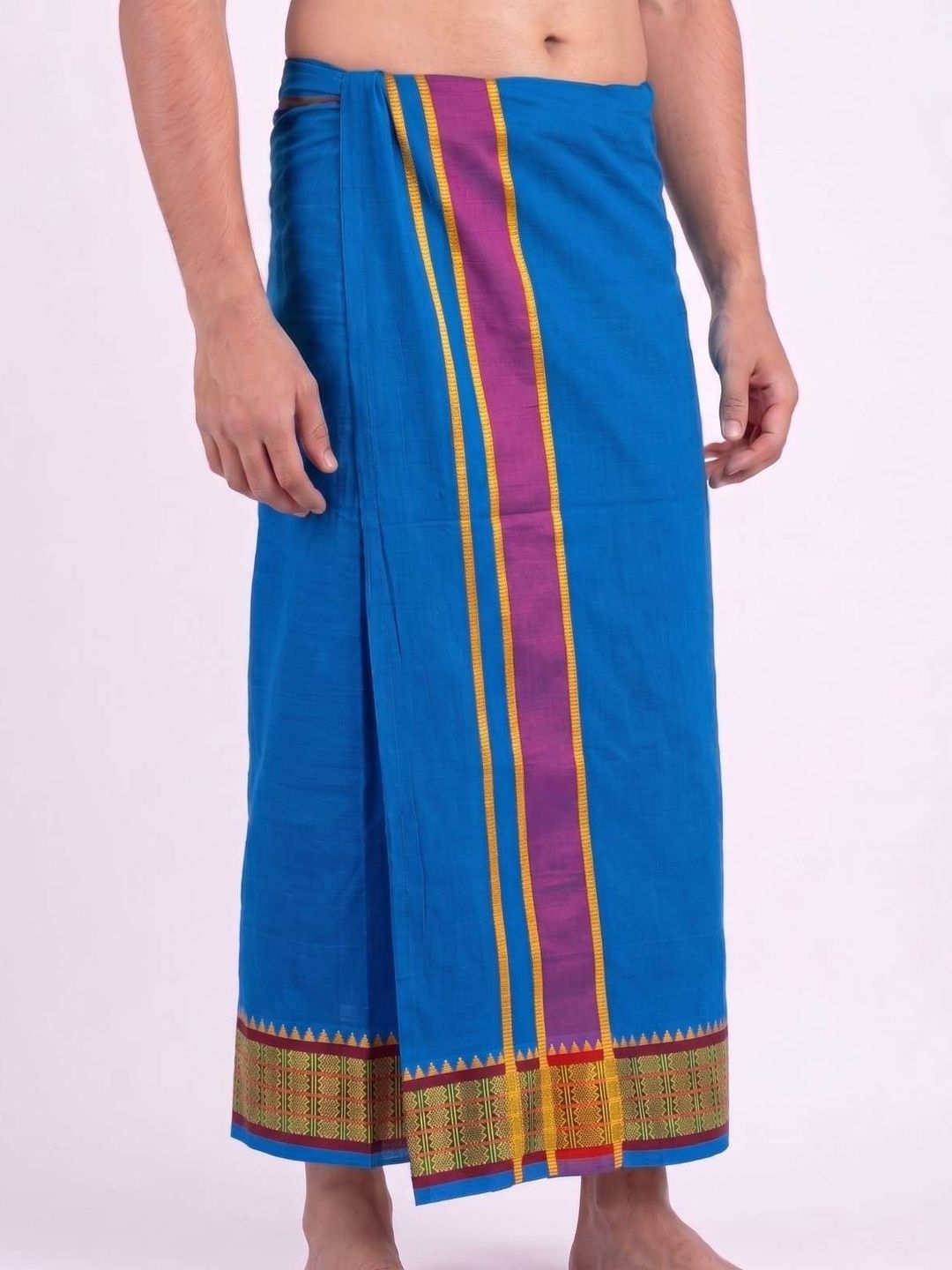 Hornbill Enterprises Men Striped Cotton Blend Dhoti Dhotis