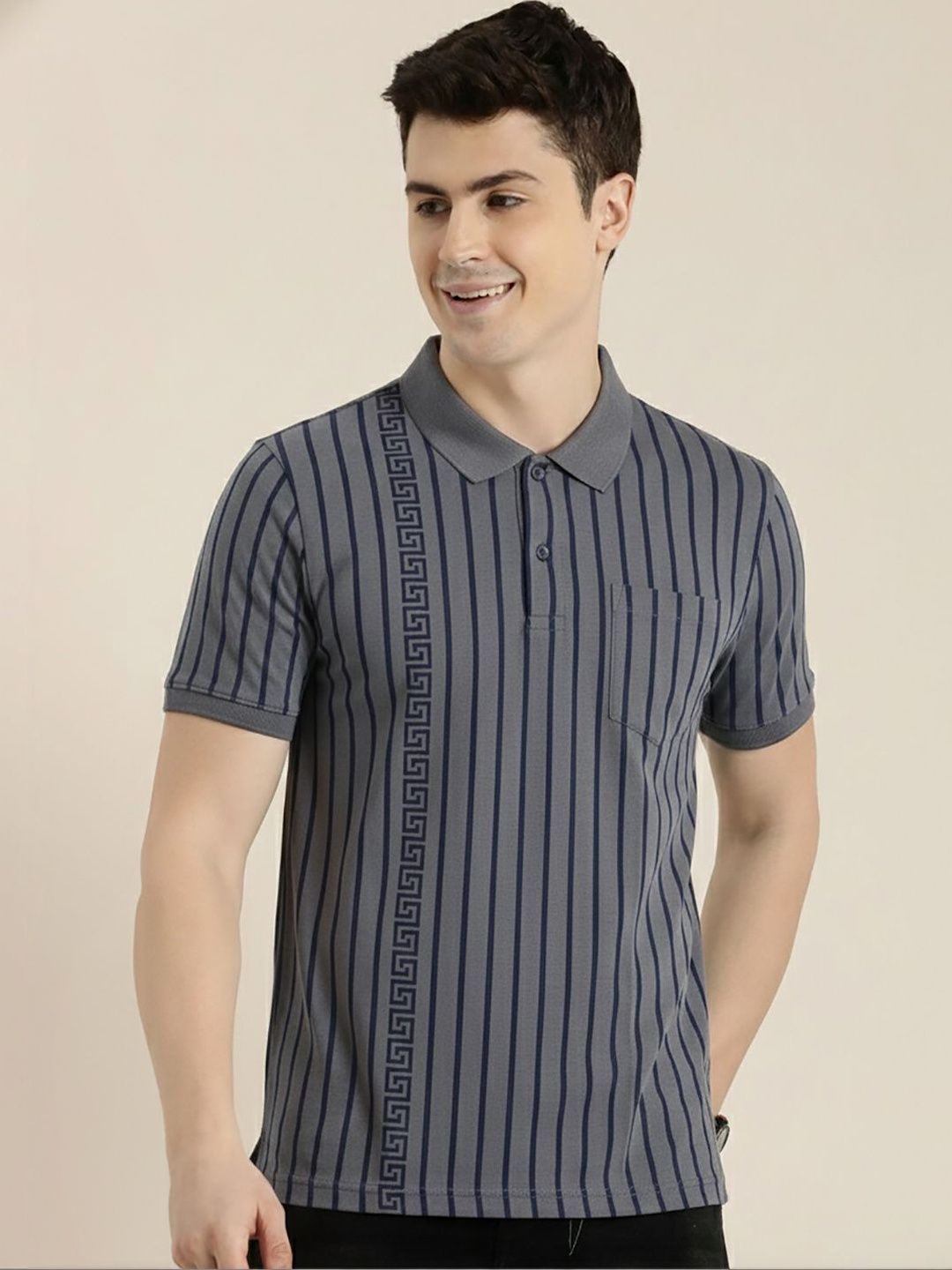 Kook N Keech Striped Polo Collar Pockets T-shirt