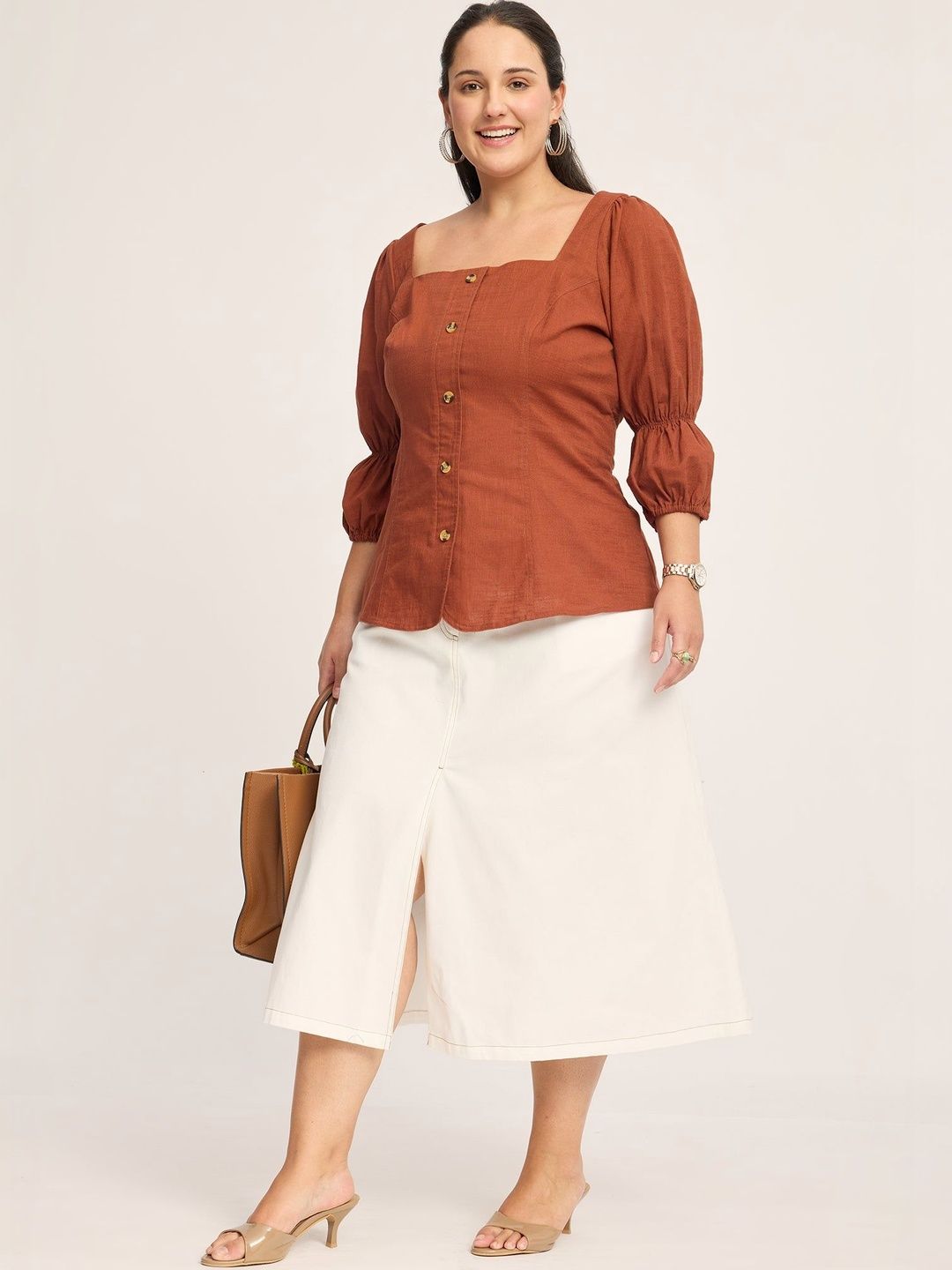 Top Solid Virgio Women Cotton Square Neck Plus Size Top