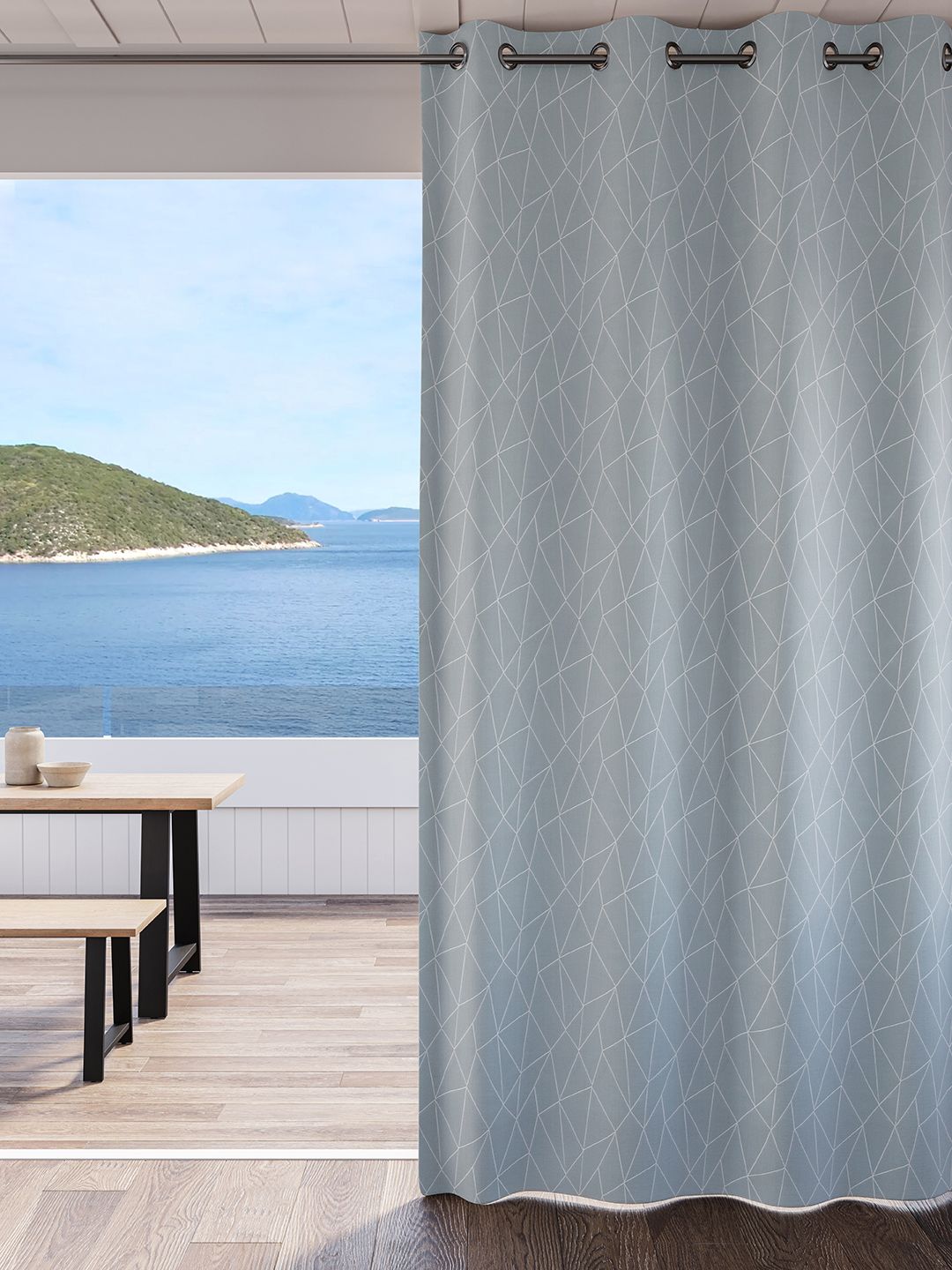 DDecor DDecor Blue & White Abstract Room Darkening Door Curtain