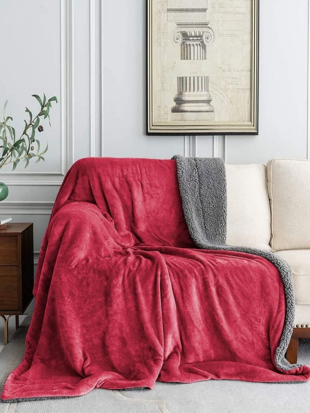 LA VERNE LA VERNE Maroon & Grey Heavy Winter 500 GSM Single Bed Blanket