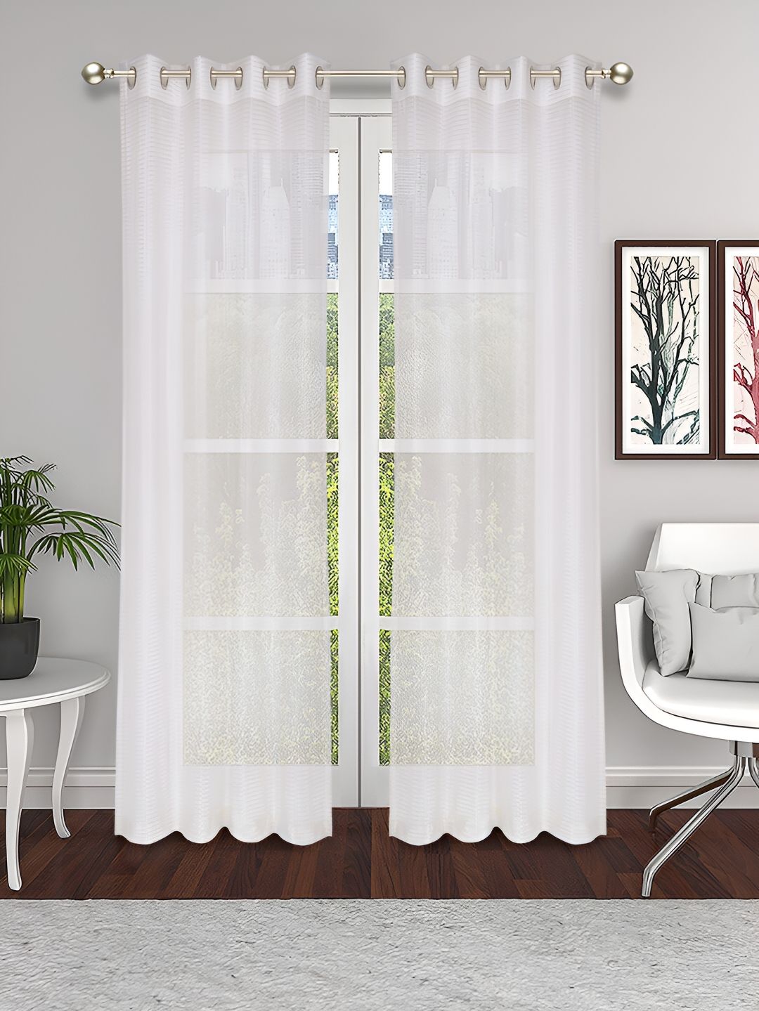 THE CONVERSION Cream 2 Pieces Sheer Long Door Curtains