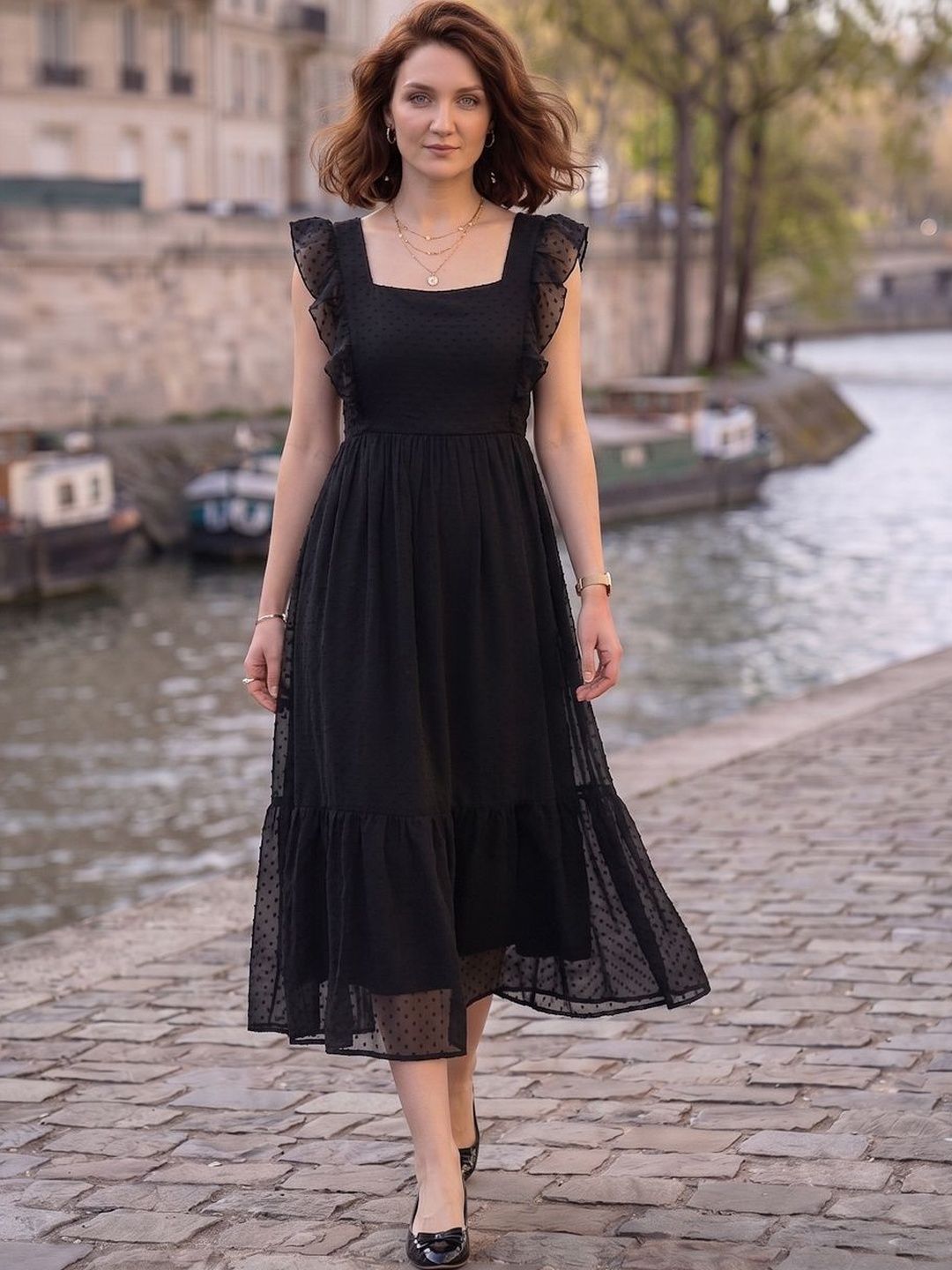 aayu Georgette A-Line Midi Dress