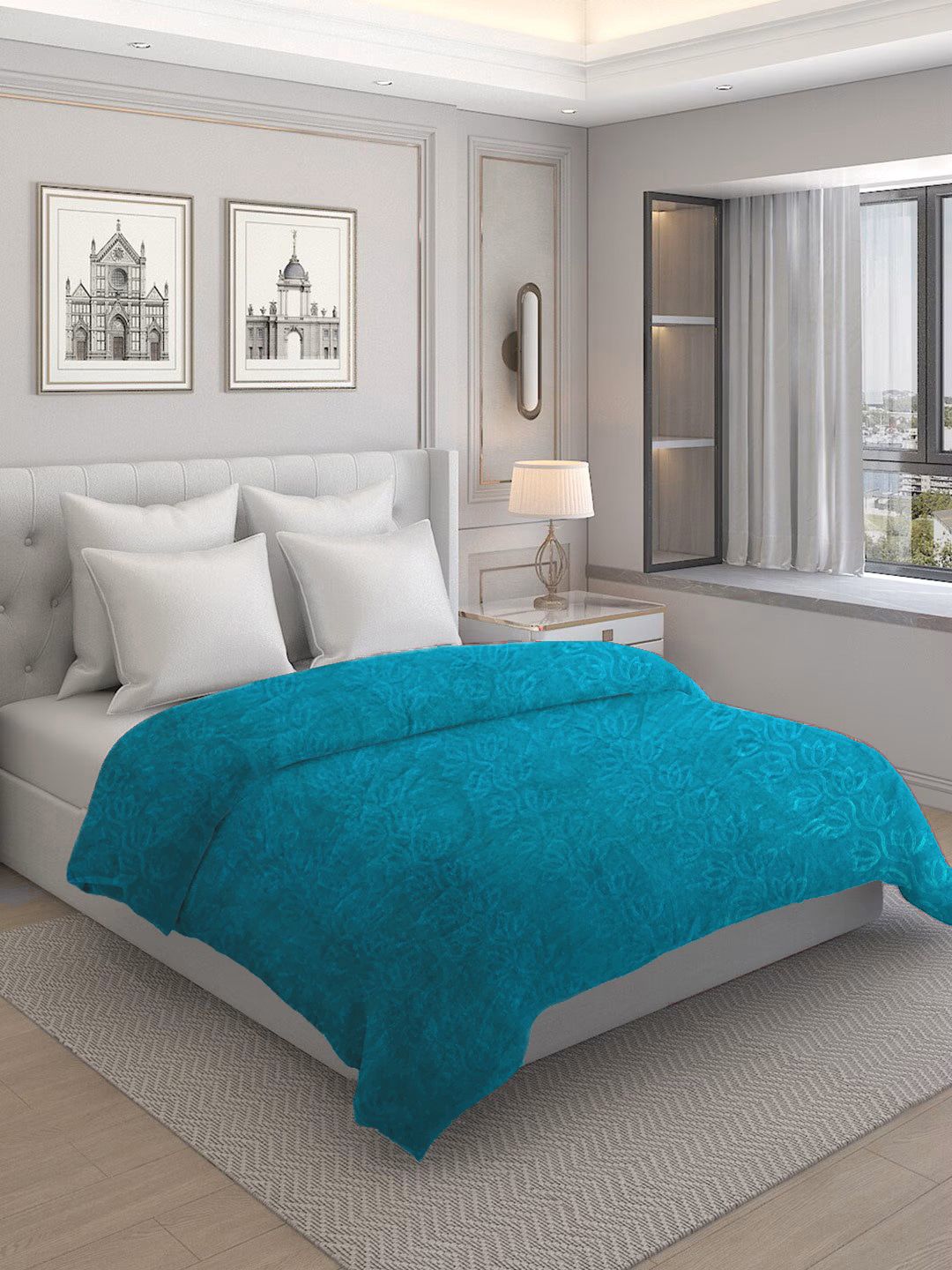 CG HOMES CG HOMES Blue Floral Mink Heavy Winter 350 GSM Double Bed Blanket