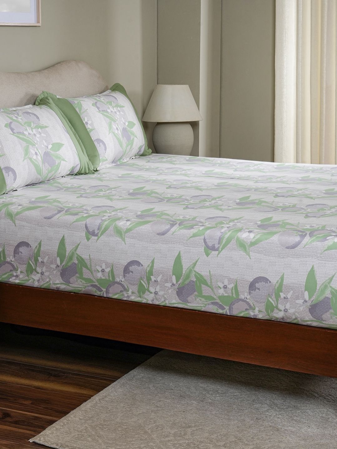 MASPAR MASPAR Palace Purple Floral Pure Cotton 200 TC Double Fine Bedsheet with a Pillow Cover-60 x 88 inches