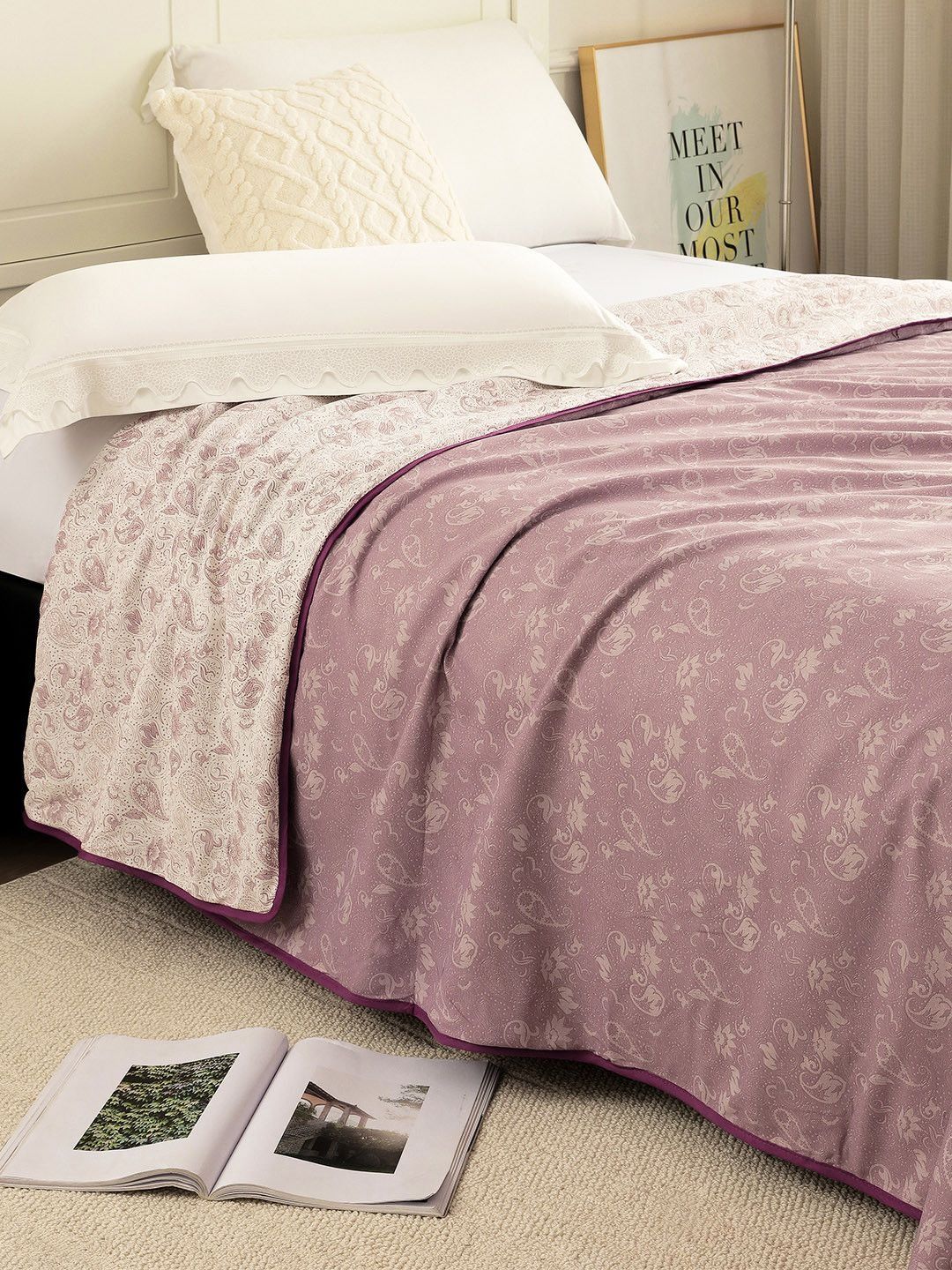 AC Room 150 GSM Single Bed Dohar Story@home Purple Printed AC Room 150 GSM Reversible Cotton Single Bed Dohar