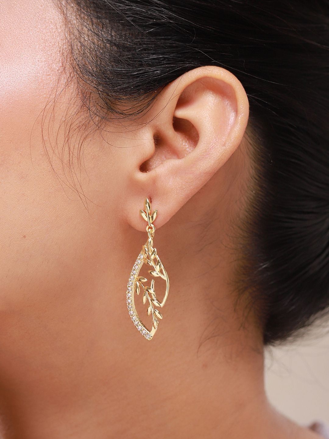 Florielle Gold Dangle Earrings Voylla Leaf Shaped Drop Earrings