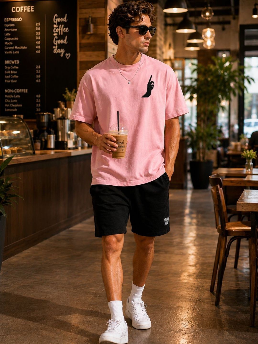 8 Minutes Men Printed Drop-Shoulder Sleeves T-shirt