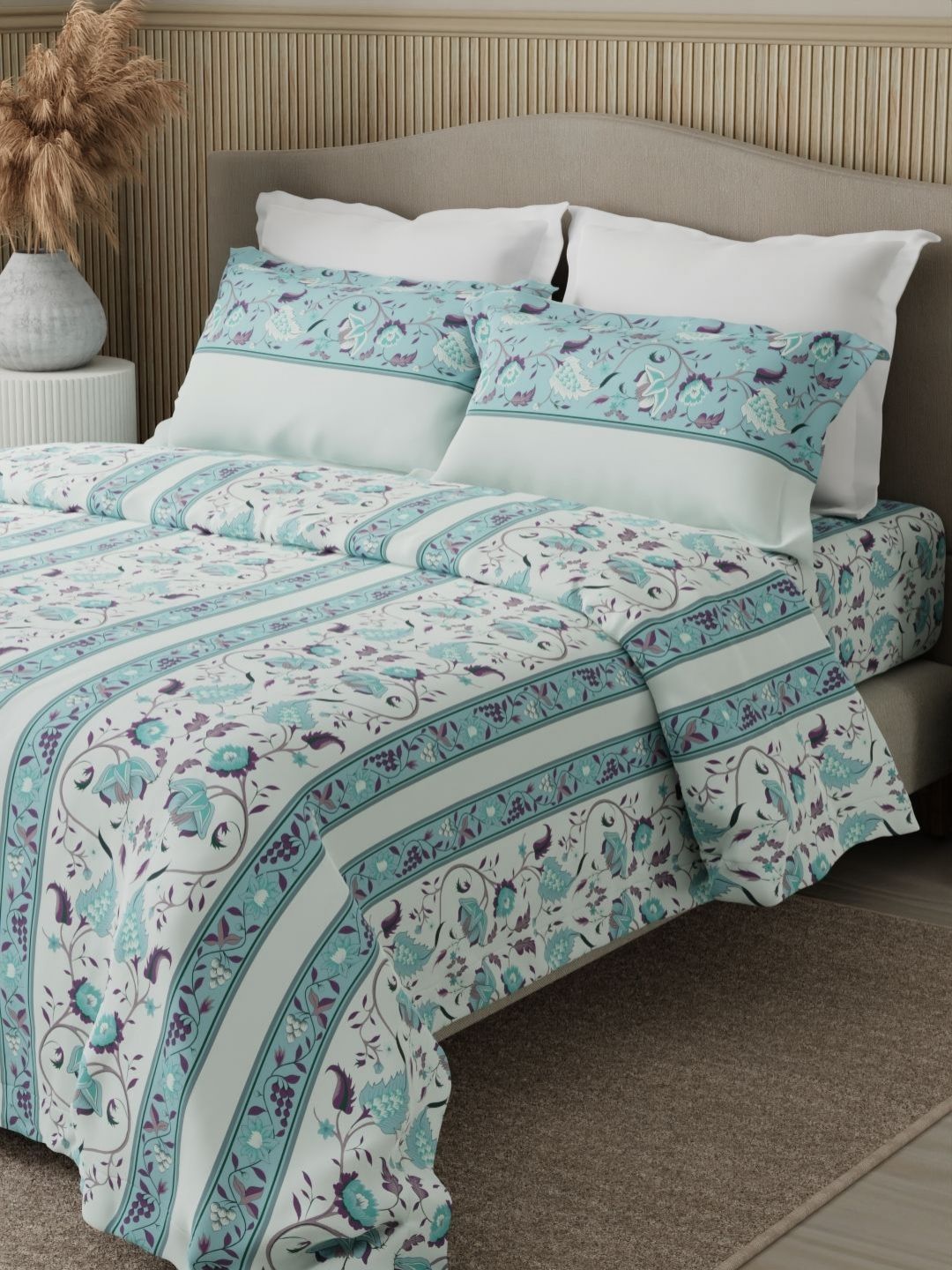 Boutique Living India Boutique Living India Valatia Blue & White Printed Cotton Queen Bedsheet Set 2.74m x 2.74m