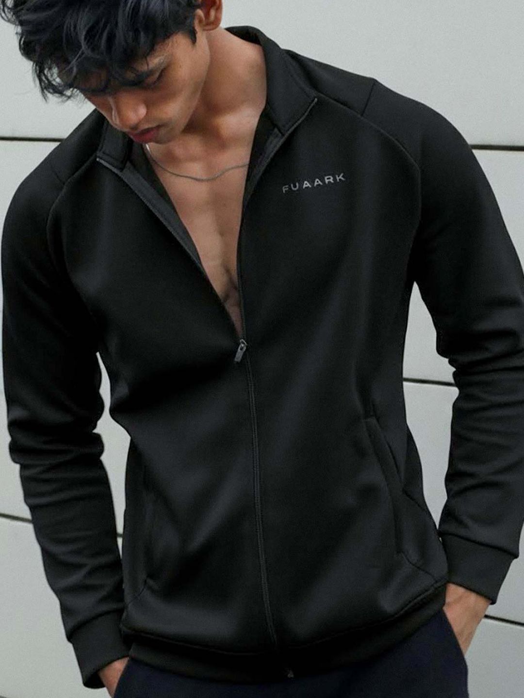 FUAARK Men Mock Collar Anti Odour Solid Sporty Jacket
