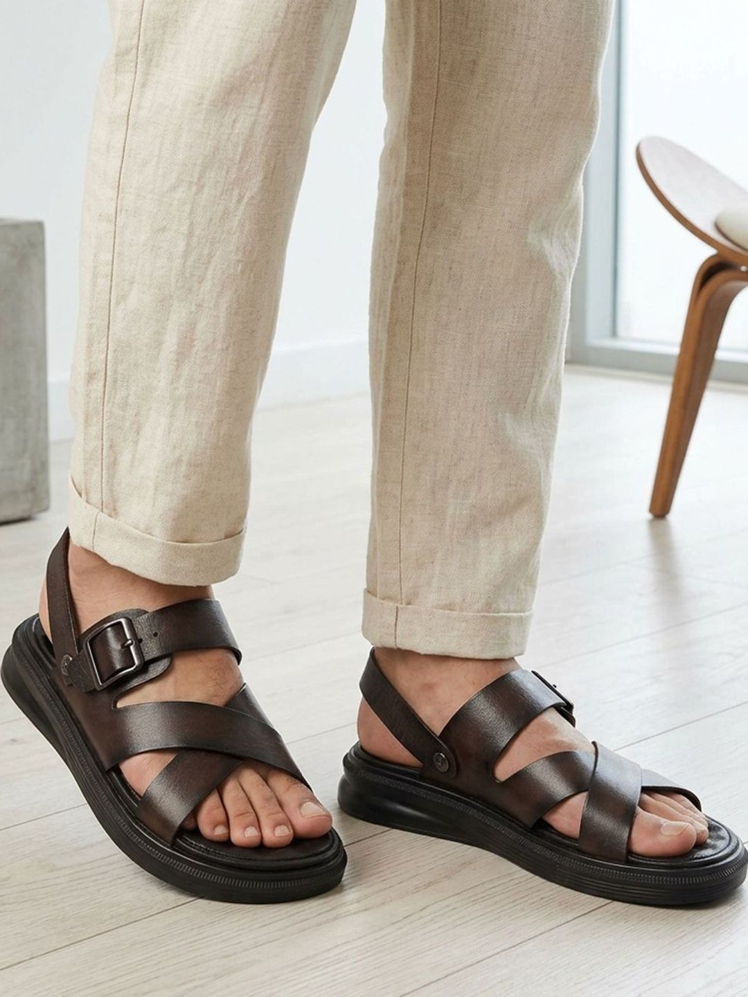 Carlton London Men Leather Comfort Sandals