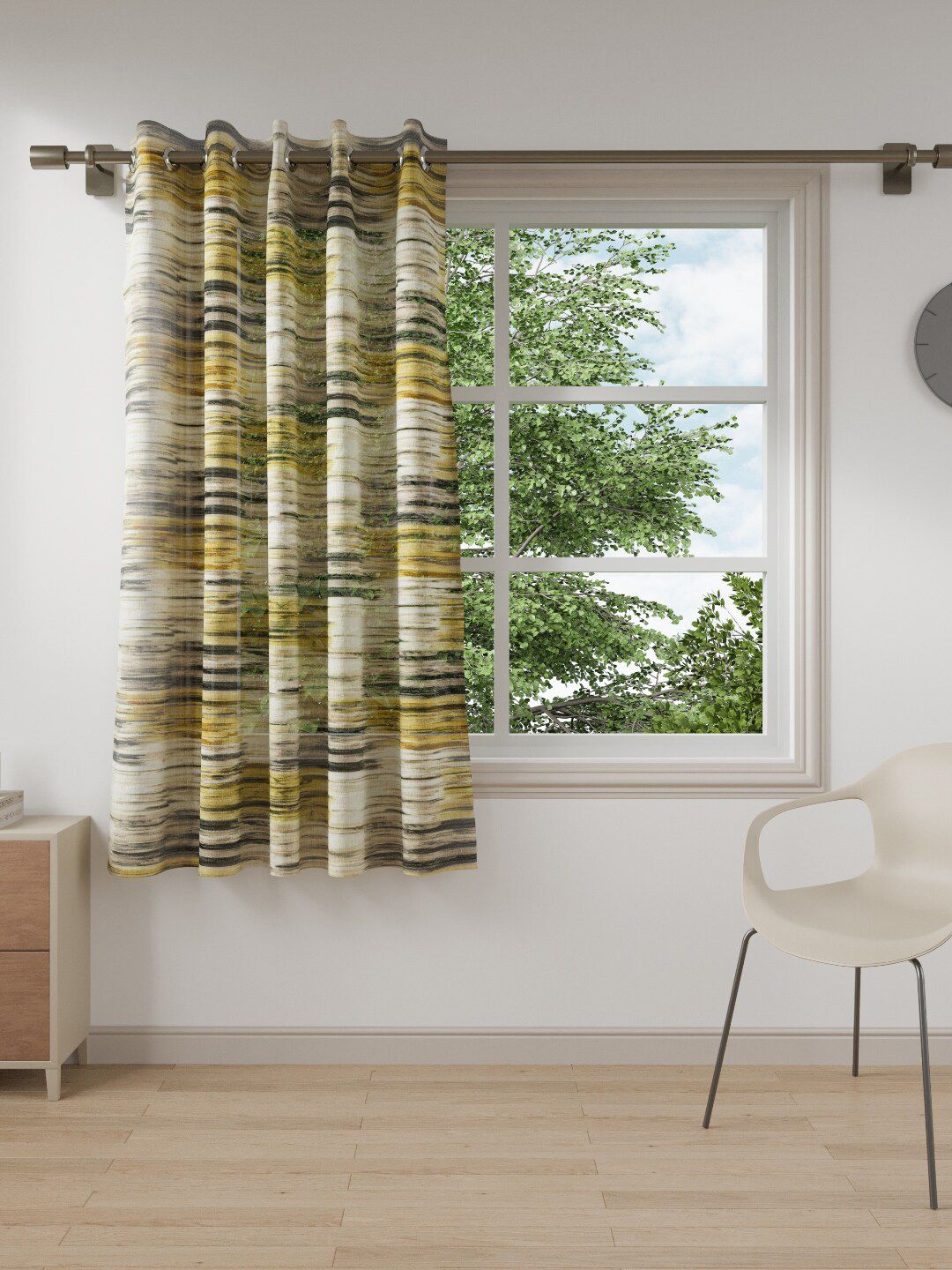 DDecor DDecor Yellow & Beige Abstract Black Out Window Curtain
