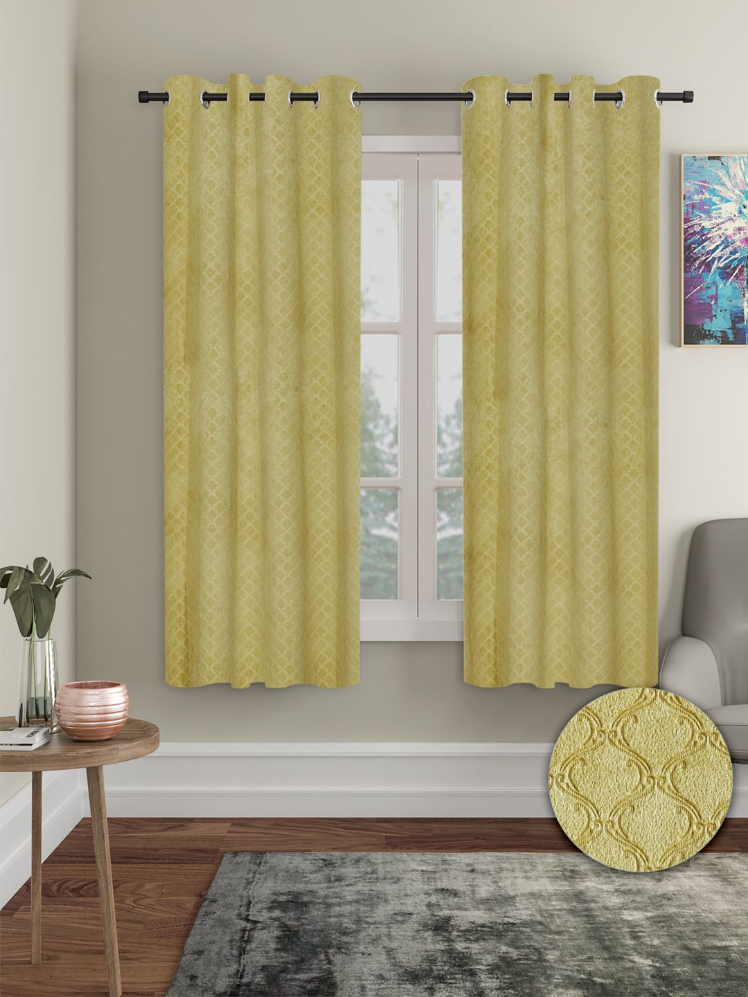 Cortina Yellow 2 Pieces Ethnic Motifs Black Out Window Curtains