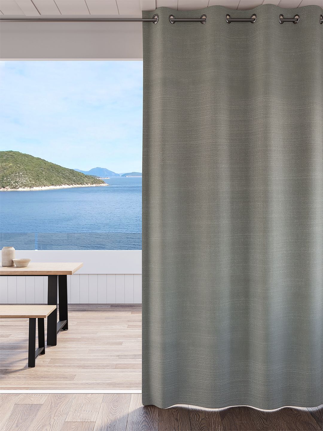 DDecor DDecor Grey Solid Room Darkening Eyelet Door Curtain