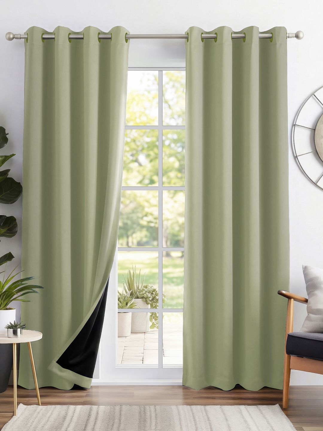 Story@home Story@home Green 2 Pieces Black Out Faux Silk Door Curtains