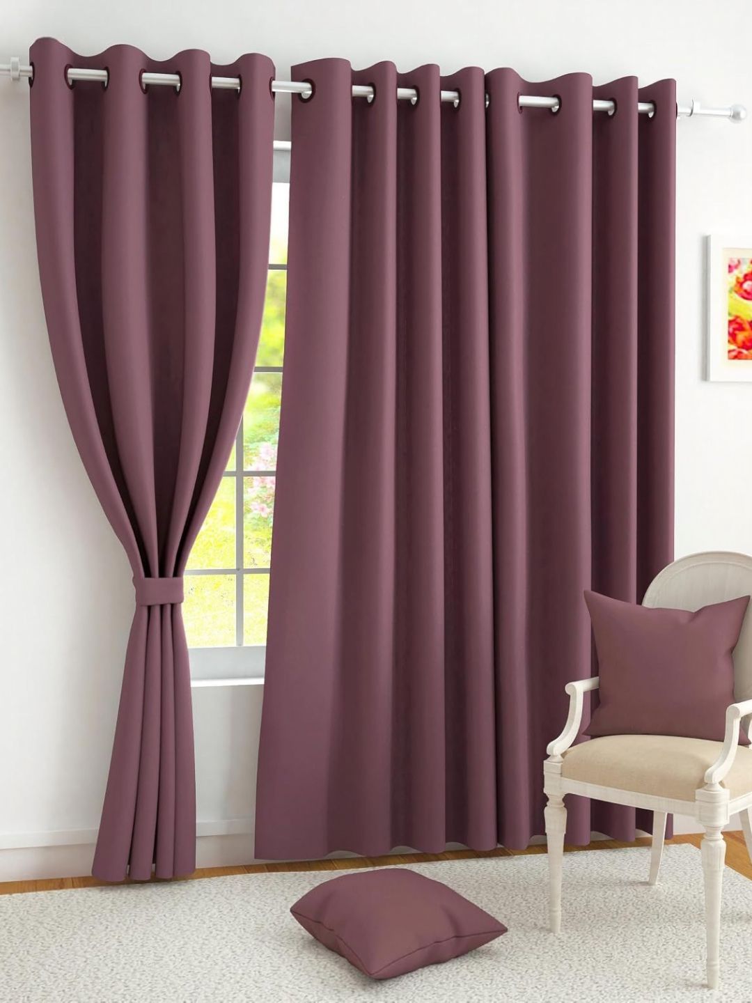 Bajo's Burgundy 2 Pieces Black Out Long Door Curtains