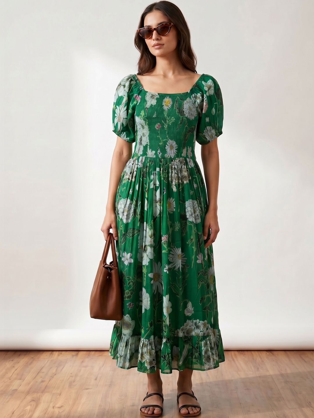 Fit & Flare Puff Sleeve Dress JISORA Floral Print Puff Sleeve Fit & Flare Maxi Dress
