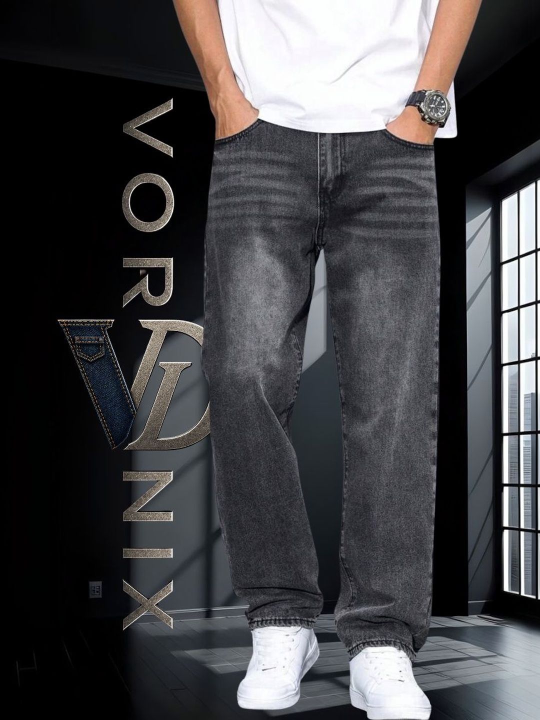 VORNIX DENIM Men Relaxed Fit Mid-Rise Low Distress Stretchable Jeans