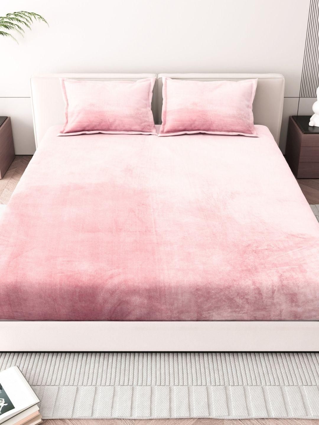 JAIPUR FABRIC JAIPUR FABRIC Pink Double Bedsheet with 2 Pillow Covers