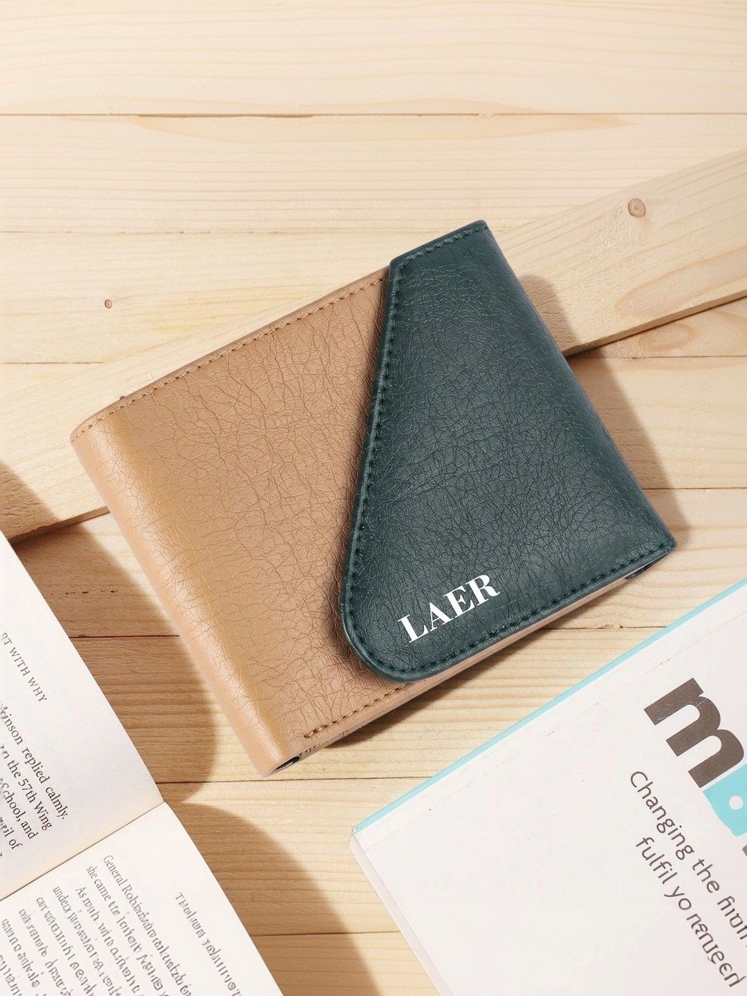 LAER Men Colourblocked PU Two Fold Wallet