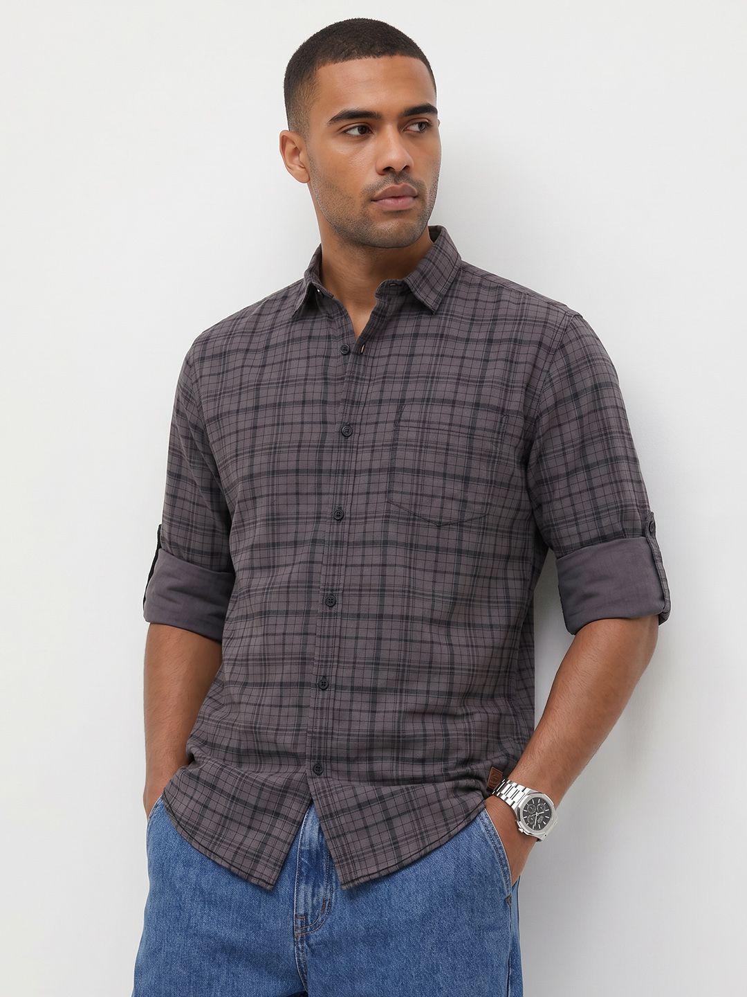 The Roadster Life Co. Tartan Checked Pure Cotton Casual Shirt