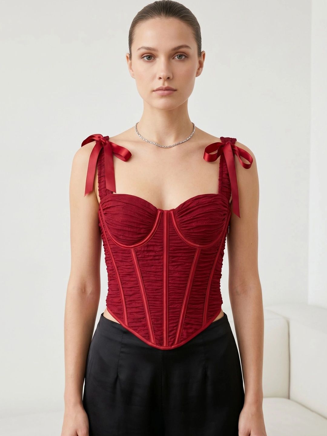 THEREDTHREAD frill corset tops wh×bk THEREDTHREAD wh×bk【公式WEB