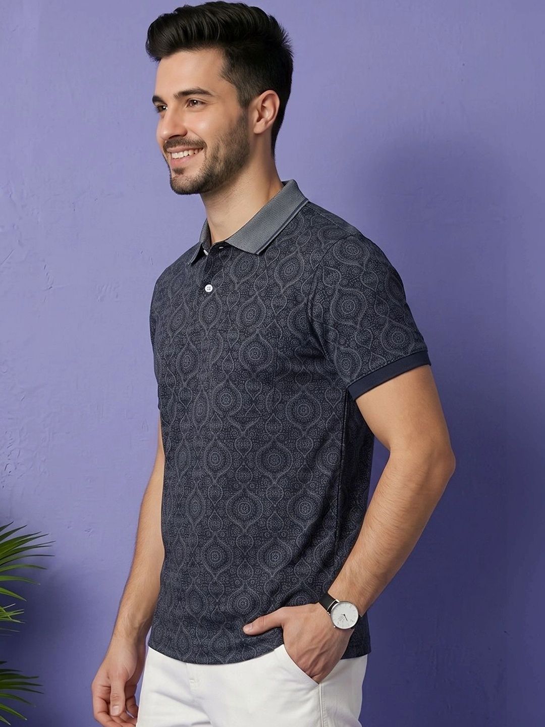 HERE&NOW Men Printed Polo Collar T-shirt