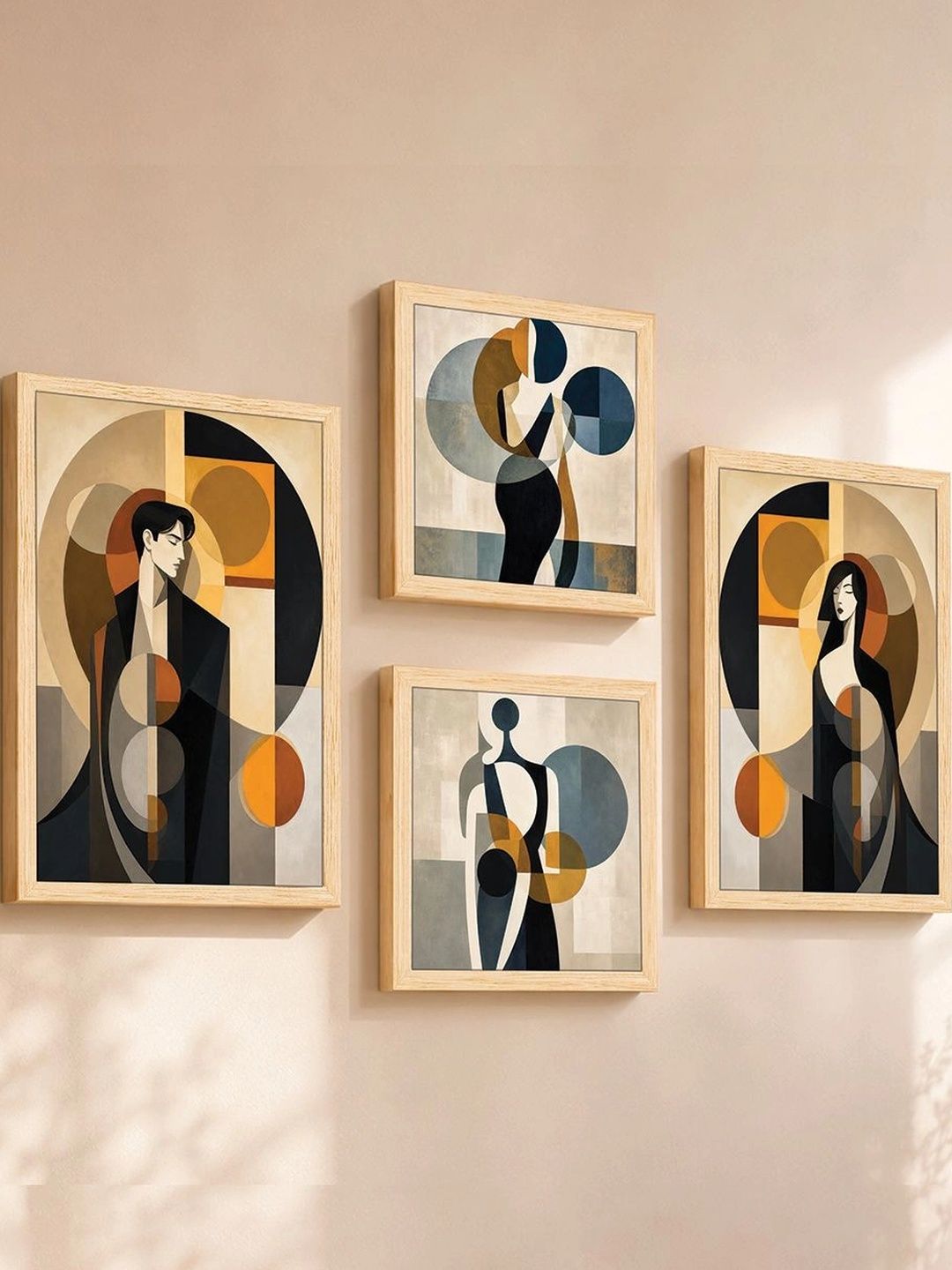 Art Street Art Street Multicoloured & Tan Set of 4 Piece Synthetic Wood Wall Paintings
