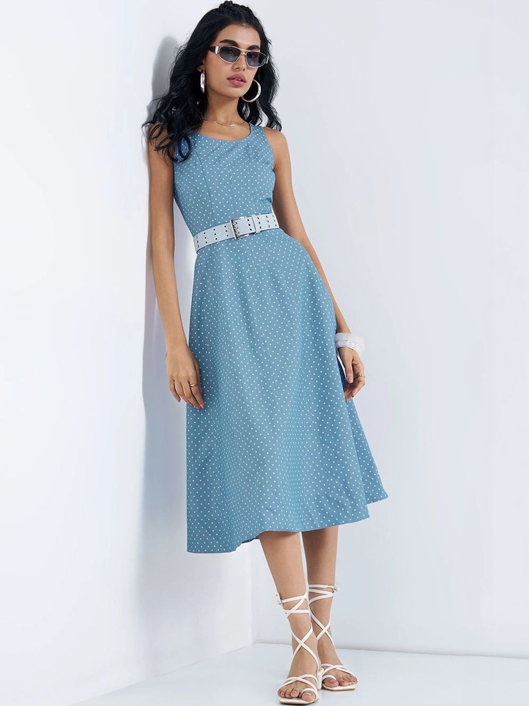 SF JEANS by Pantaloons Polka Dot Print A-Line Midi Dress