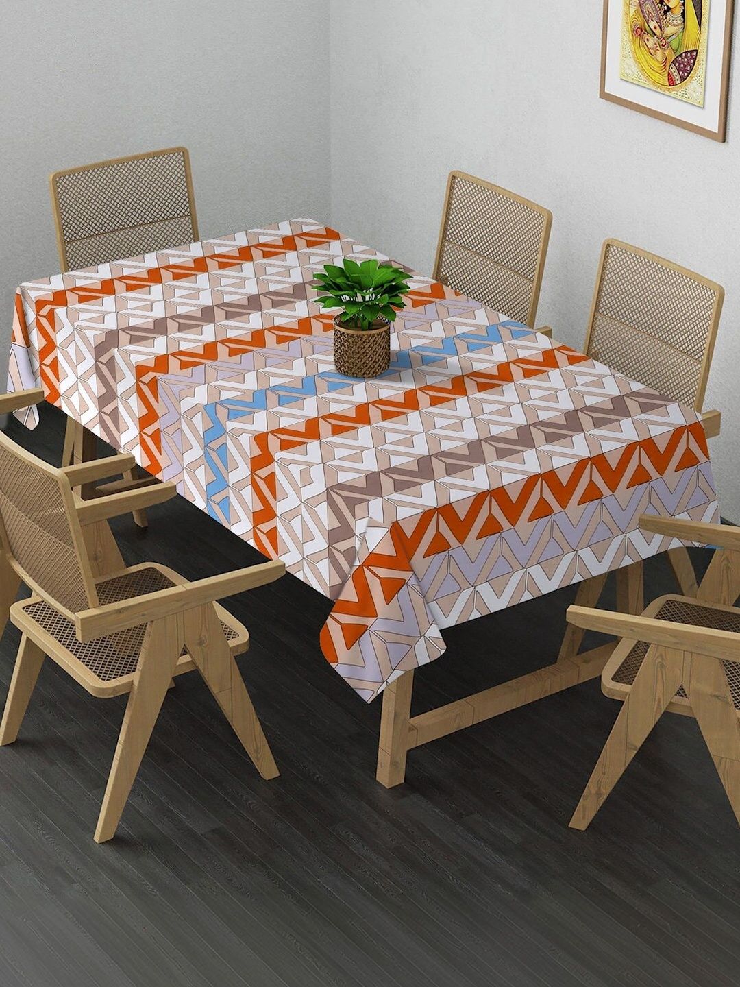 Myntra Elegant Homes Myntra Elegant Homes Brown Geometric Printed 6-Seater Table Cover