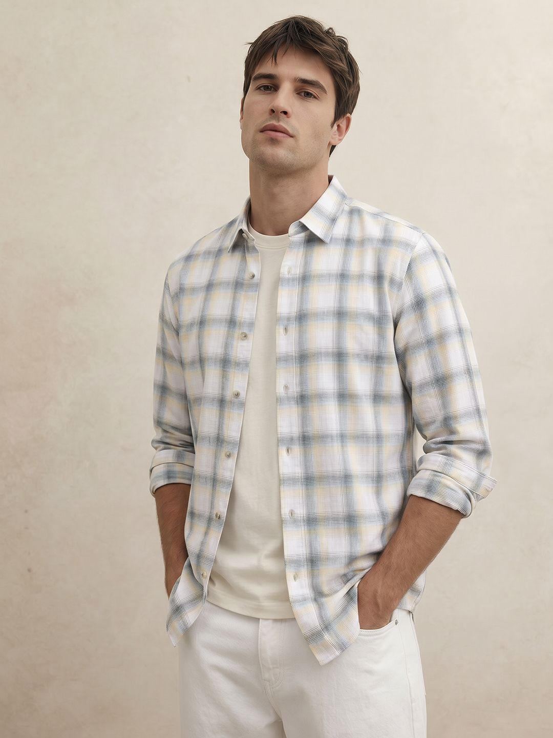 THE SHIRT CODE Checked Pure Cotton Casual Shirt
